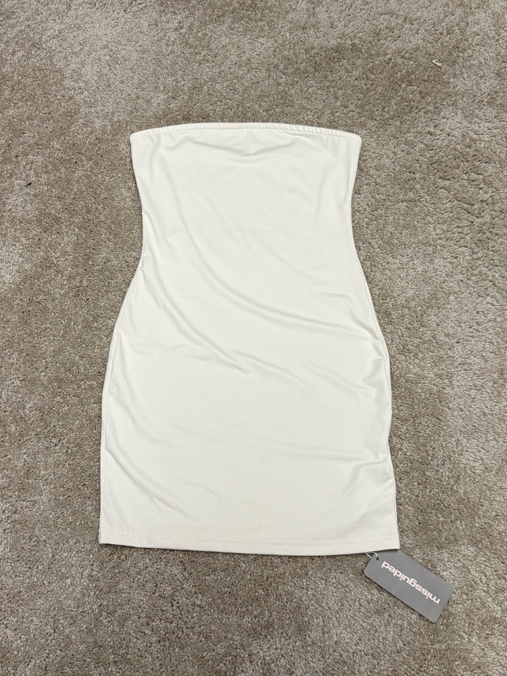 Missguided Strapless Cream Bodycon Mini Dress
